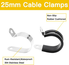 12Pcs 1 Inch (25Mm) Cable Clamps, Stainless Steel Wire Clamps, Rubber Cushion…