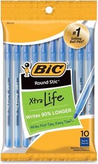 BIC Round Stic Ball Pens Stick Blue Medium Point 10 count-Pack..