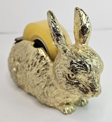 Heavyweight Bunny Tape Dispenser Gold Tone Cast Metal