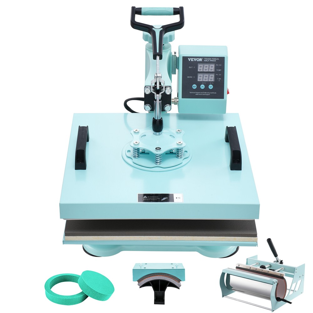 VEVOR Heat Press Machine 15×15 inch with 30oz Tumbler Press T-Shirts Green