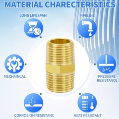 Versatile Brass Hex Nipple 3/4″ NPT Male Thread Adapter – 6 Pack of Durability