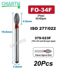 20Pcs US Dental Diamond Burs High Speed Burs Dental Lab Polishing Drills 1.6mm