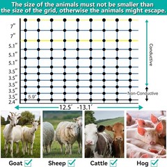 Electric Netting Fence Mesh Kit Sheep Fencing 49.6″H x 164’L with Posts Spike