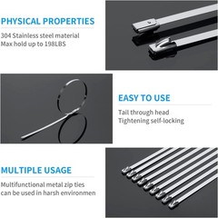 100Pcs Metal Zip Ties 304 Stainless Steel Heavy Duty Self-locking Cable Tie