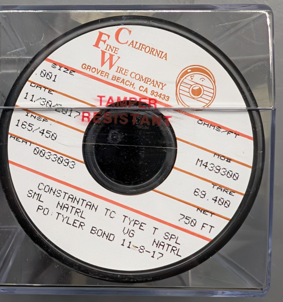 California Fine Wire Constantan Type T Thermocouple 0.001″ 750ft