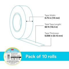 3M Temflex Multi-Purpose Vinyl Electrical Tape 165, Yellow, .75in x60 ft, 1 roll