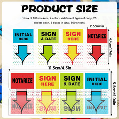 500 Sign Here Stickers & Tabs for Documents, Notary Supplies, Office Use