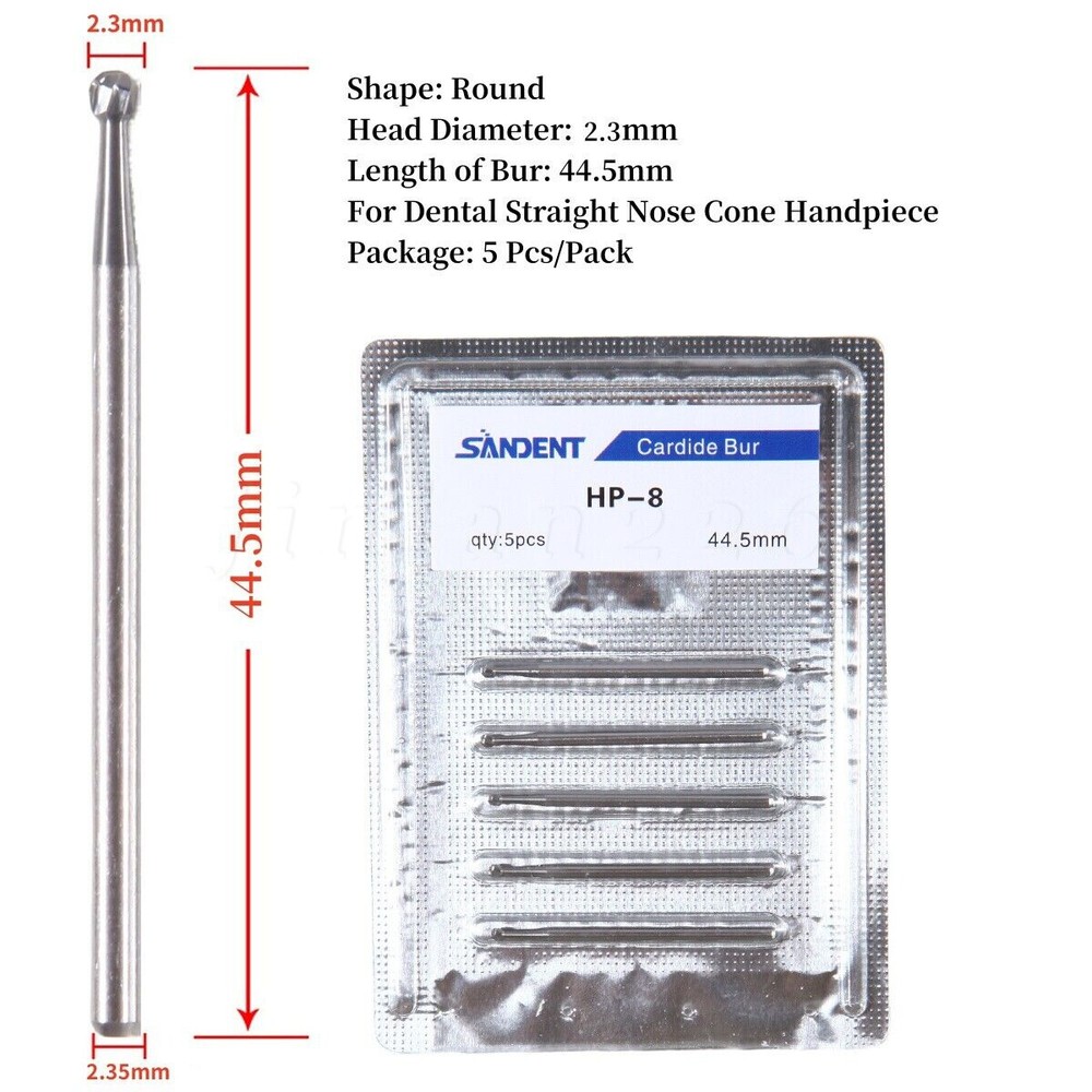 Dental Burs HP 8 Round Tungsten Carbide Burr 2.35mm for Straight Handpiece