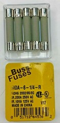 BUSS FUSES, MDA-6-1/4-R, 6.25 A, 250 VAC, TIME DELAY, LOT OF 5**