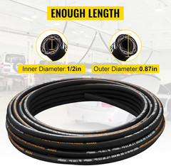 Flexible Hydraulic Hose – 1/2 x 100 ft 4000 PSI Rubber with 2 Wire Braid …