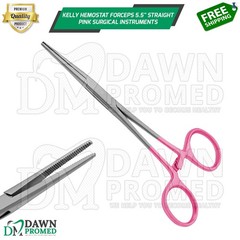 Kelly Hemostat Forceps 5.5″ Straight Pink Surgical Instruments German Grade