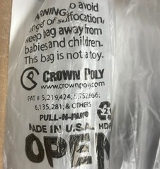 Crown Poly Pull-N-Pak Produce Bag Self-Opening Child Warning 14″ x 18″ 4400/case