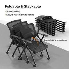 2 Pack Foldable Office Chair with Wheels & Armrest Stackable Conference Room US