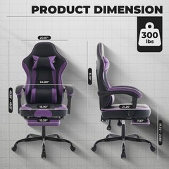 Purple Ergonomic Gaming Chair, Computer Chair with Footrest and Lumbar Support a