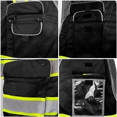 FX Class2 Hi-Vis Reflective Safety Vests with 6 Pockets and Zipper Front Black.