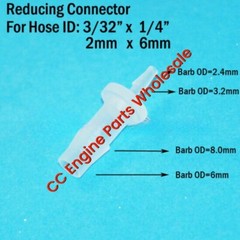 3/32″ x 1/4″ in 2mm to 6mm Plastic Straight Hose Barb Fitting Connector Reducer