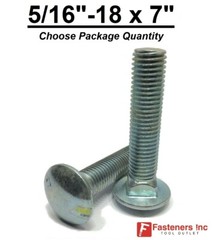 5/16-18 x 7″ Carriage Bolts A307 Grade 2 Zinc Plated “Coach Screws” 5/16″-18