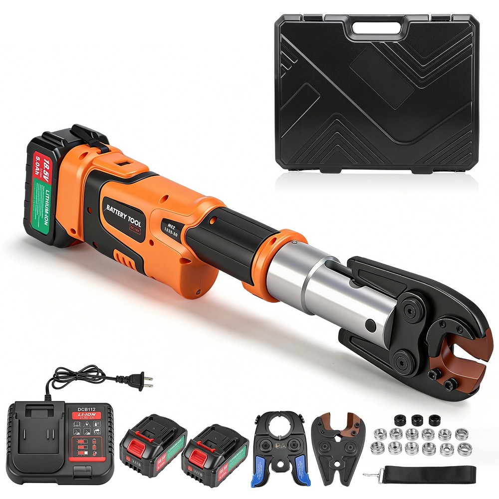 Pro Press Copper Pipe Crimping Tool Kit – 2x 5.0Ah Battery Powered -1/2″ 3/4″ 1″