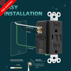 TOPELER Black USB Wall Outlet, 6.0Amp Electrical Socket with 15 Amp,