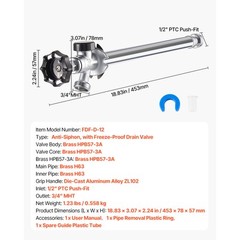 12 in Frost-Free Sillcock 1/2″ PTC x 3/4″ MHT Hose Bibb Anti-Siphon Valve