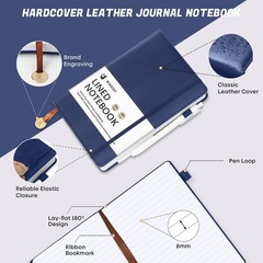 Winkooy Lined Journal Notebook, 366 Pages, 100Gsm Leather Hardcover Blue