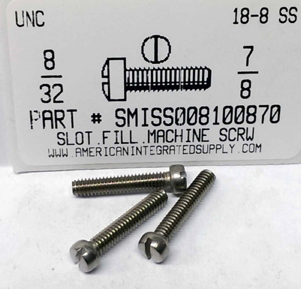 #8-32×7/8 Fillister Head Slotted Machine Screws 18-8 Stainless steel (20)