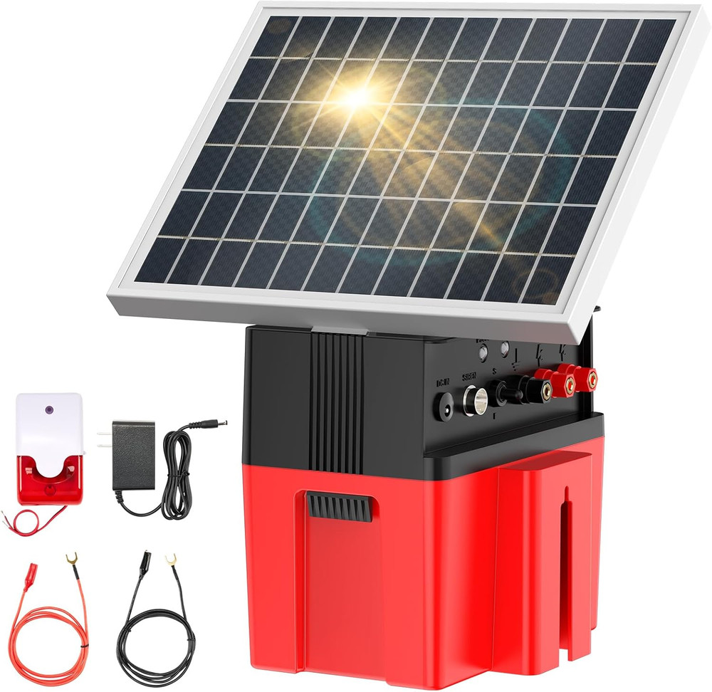 Solar-Powered Electric Fence Charger with Alarm,1.2 Joule Output, up to 20 Miles