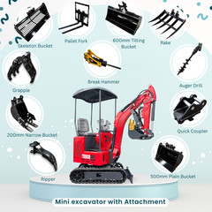 Mini Excavator TYPHON TERROR ONE STORM 1 Ton 13.5 hp B&S engine 13 Attachments
