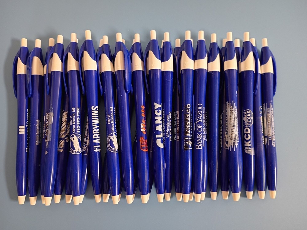 30ct Lot Misprint Retractable Click Pen Javalina Blue with White Trim