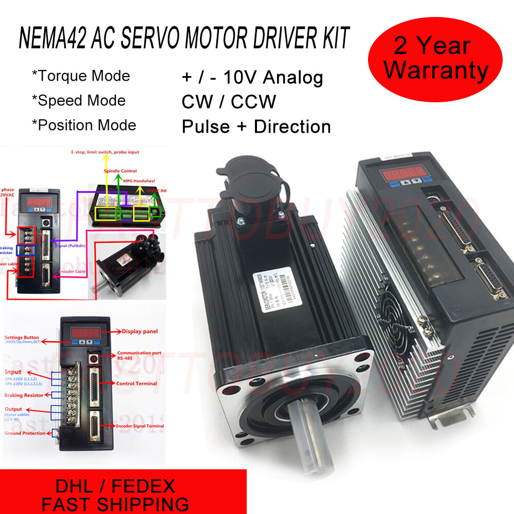1.8KW NEMA42 AC Servo Motor Drive Conrroller Kit 6Nm 5Nm 4Nm 2Nm +3M Cables 220V