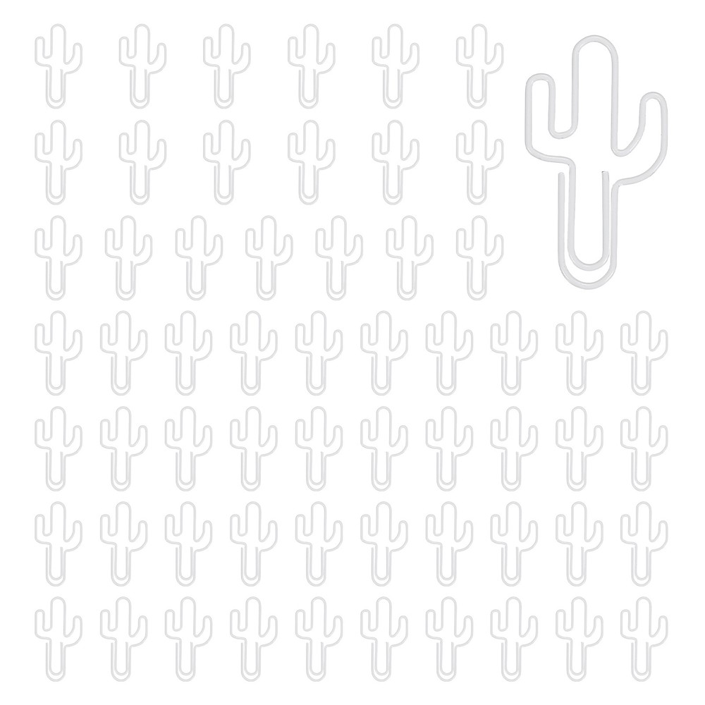 60Pcs Paper Clip, Cactus Shape Paper Clip Small Cute Bookmarks, White