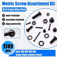 1749 PCS Metric Screw Assortment Kit M2 M3 M4 M5 Bolts, Nuts, Lock & Flat Washer