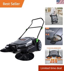 Walk-Behind Hand Push Floor Sweeper, 25.6″ Sweeping Width Floor Sweeper Manua…