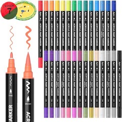 28 Colors Dual Tip Acrylic Paint Markers, Brush Tip and Fine Tip Acrylic Paint