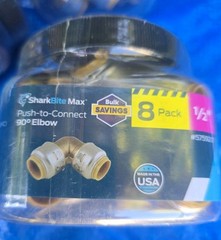 (2) Sharkbite Max 8-Pack 1/2″ Push-to-Connect 90° Elbow 5759217/UR248J – NEW