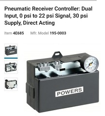 Powers pneumatic receiver controller duel input 0 to 22 psi signal direct acting