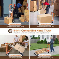 EASYBERG 4-In-1 Heavy Duty Folding Hand Truck – 770 Lbs Capacity, 10″ Wheels