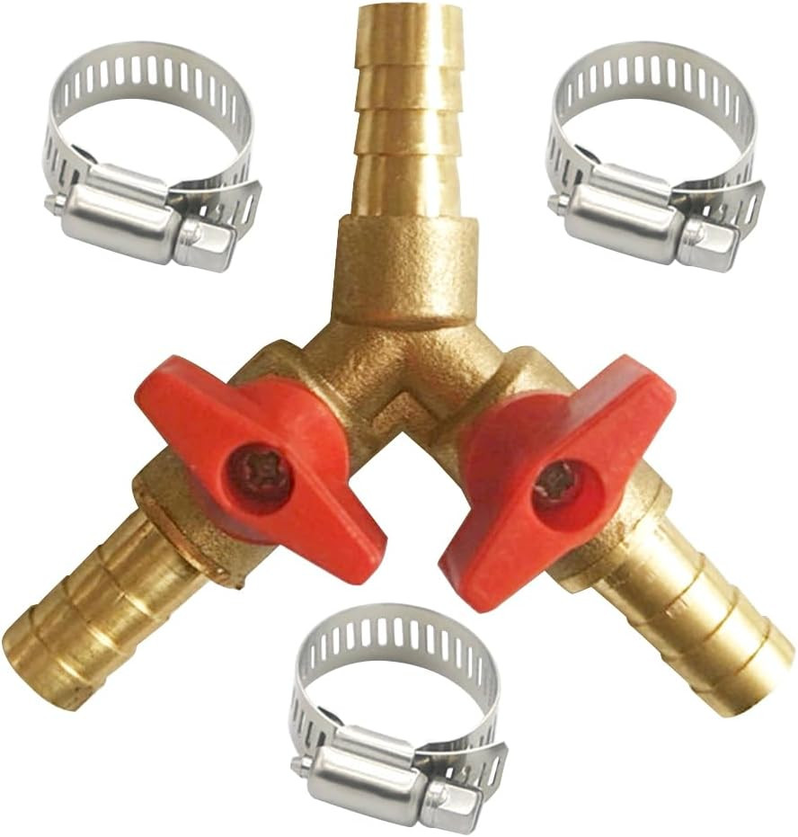 5/16″ Hose Barb Valve, Brass 3 Way Shut off Valve Y Shaped 2 Switch Ball Valve