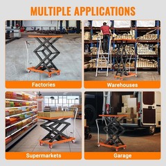 770 Lbs Hydraulic Double Scissor Lift Table 59″ Height Wheels Non Slip Orange