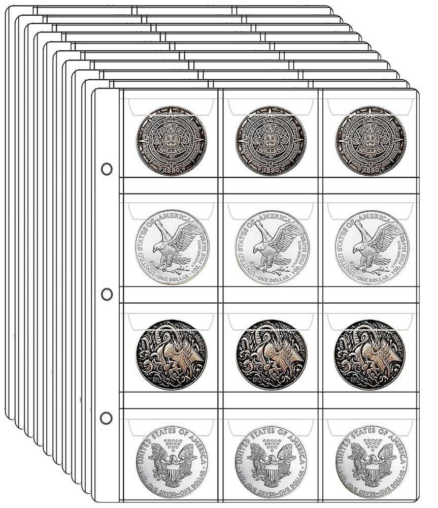 120 Pockets Coin Pages, 10 Sheets Pocket Inserts Collecting Sleeves for Coin,…