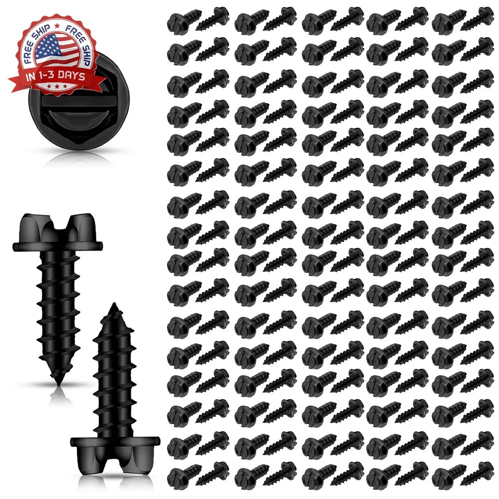 Tandefio 100 Pcs License Plate Screws #14 x 3/4″ Slotted Hex Head Carbon Steel L