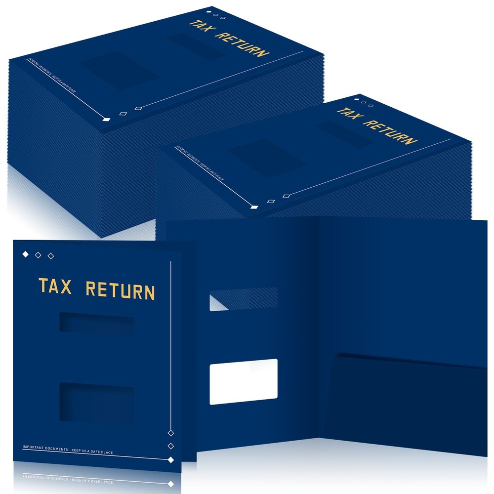 Mooliwe 100 Pcs Blue Tax Return Folders Bulk 9 x 11.25 Inches Income Tax Orga…