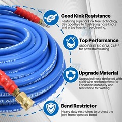 Hot Water Pressure Washer Hose 3/8″ x 30ft 4000 psi Non-Marking One Steel Braid
