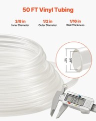 VEVOR Clear Vinyl Tubing 3/8″ ID x 1/2″ OD 50FT Plastic PVC Tubing Flexible Hose