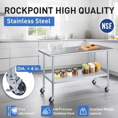 ROCKPOINT Stainless Steel Table for Prep & Work with Caster 48×24 Inches, NSF Me
