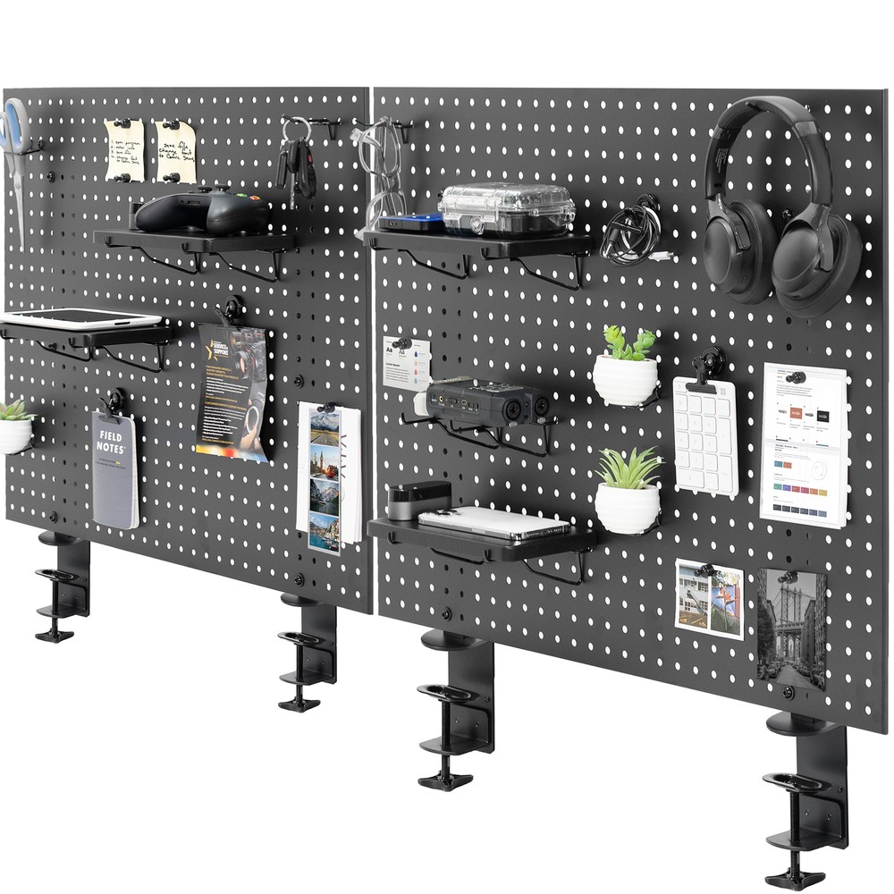 VIVO Dual Steel Clamp-on 60″ x 24″ Desktop Pegboard, Magnetic Privacy Panel