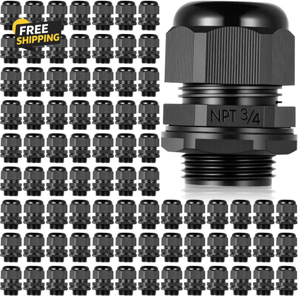 25 Pcs 3/4″ NPT Black Nylon Cable Gland, Waterproof IP68 Adjustable Locknut