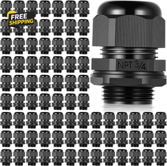 25 Pcs 3/4″ NPT Black Nylon Cable Gland, Waterproof IP68 Adjustable Locknut