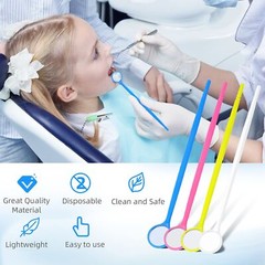40Pcs Disposable Dental Inspection Mouth Mirror,Oral Tools Checkers (4 Colors)