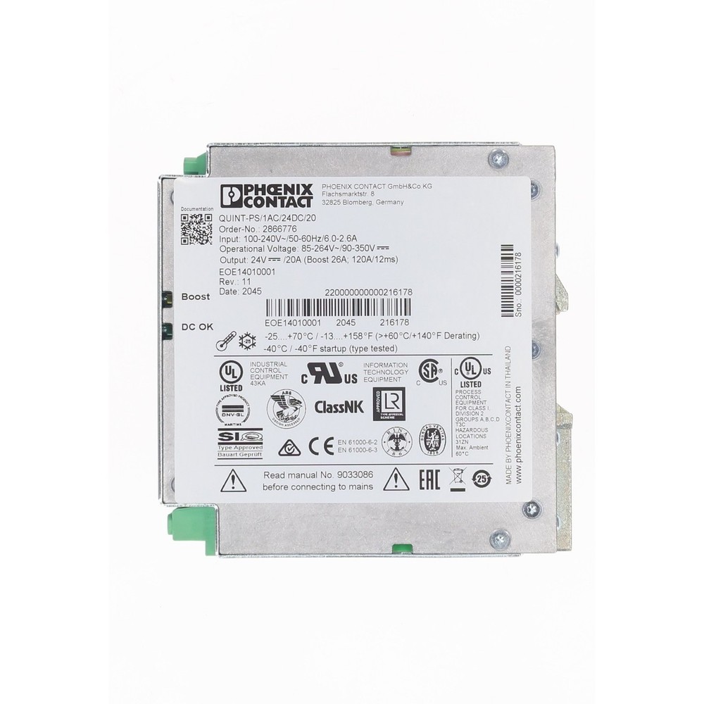 Phoenix Contact QUINT-PS/1AC/24DC/20 Power Supply 24V 20A DIN Rail